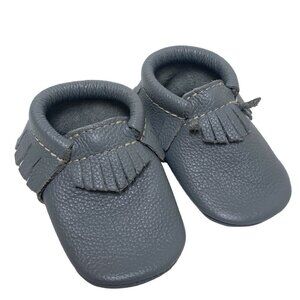 FRESHLY PICKED Baby Shoes Gray Leather Moccasins Up to 12 months Western Fringe